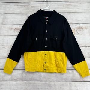 Granted Colorblock Denim Trucker Jean Jacket Mens Small Black Yellow